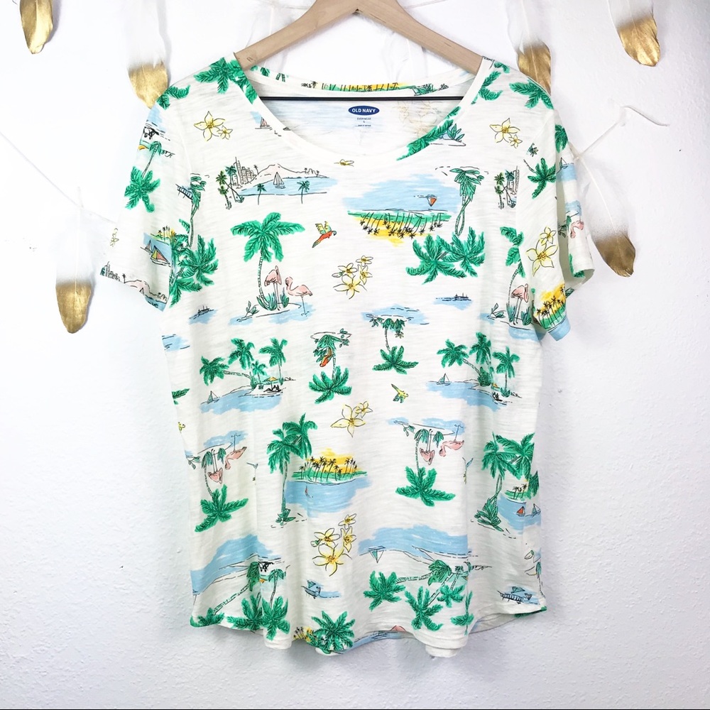 Old Navy Palm And Flamingo print short sleeve